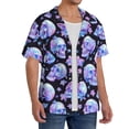 thumbnail image 2 of Yiaed blue Skull flower Print Mens Casual Wrinkle Free Shirts Short Sleeve Button Down Summer Stretch Dress Shirt-Small, 2 of 5