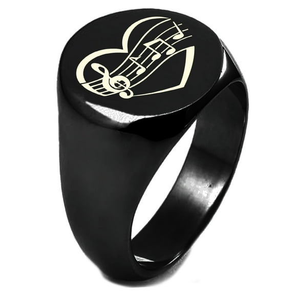 Sterling Silver Musical Love Note Heart Engraved Round Flat Top Polished Ring