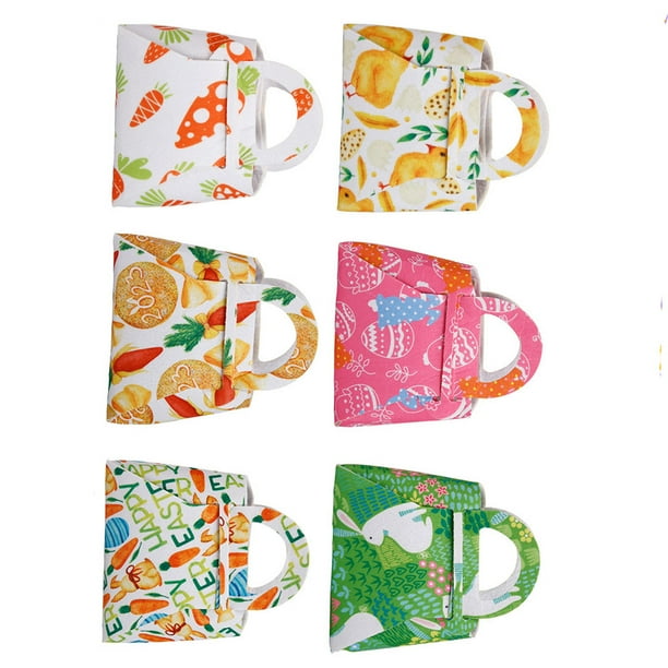 Advancent 6 uds., huevos de gallina feliz Pascua, bolsas para tratar con asas, cesta artesanal hecha a mano, bolso de mano, suministros para Kits de decoración para fiestas