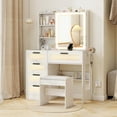 thumbnail image 4 of Costway Modern Vanity Desk with Sliding Mirror & Lights Stool 5 Drawers Hooks Open Storage, 4 of 10