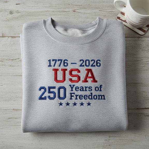 1776-2026 USA 250 Years of Freedom Embroidered Sweatshirt, Patriotic Hoodie, American History Tee, Anniversary Gift.