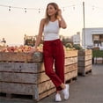 thumbnail image 4 of Womens Wide Leg Linen Pants Elastic Waist Lightweight Casual Flowy Palazzo Lounge Trousers with Pockets, 2XL, 4 of 7