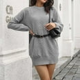 thumbnail image 2 of Women's Casual Crewneck Long Sleeve Mini Sweater Dress Casual Baggy Soft Knit Pullover Jumper Sweaters with Belt, 2 of 7