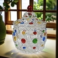 thumbnail image 5 of Hand-Painted Crystal Candy Dish with Lid - Colorful Glass Jar with Diamond Cut Embossed Pattern, Vintage Style Decorative Bowl for Candies, Nuts, Cookies, Jewelry & Home Decor  P, 5 of 7