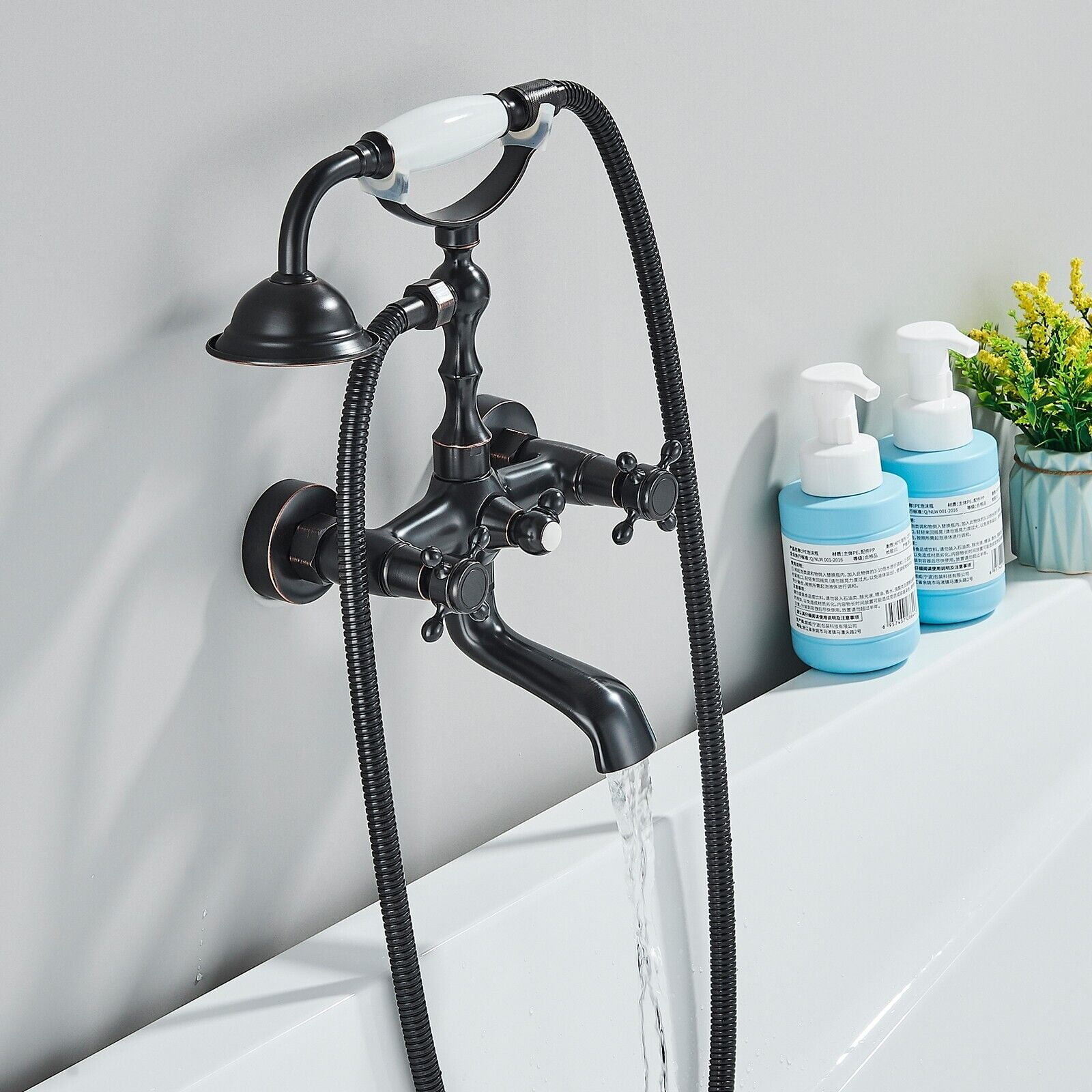 Clawfoot Bathtub Faucet Wall Mount with Hand Held Shower Faucet Set Tub Filler