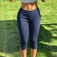 thumbnail image 2 of Zulora Women's Summer Polka Dot Capri Pants Elastic Waist with Side Slit Slim Fit Cropped Trousers Casual Stretch Leggings for Yoga Running Hiking Outdoor Activities Breathable Comfortable Design, 2 of 8
