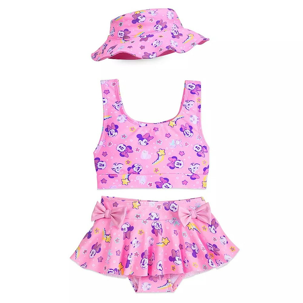 Disney Store Girls Minnie Mouse Pink Deluxe 3-Piece Swimsuit Set ...