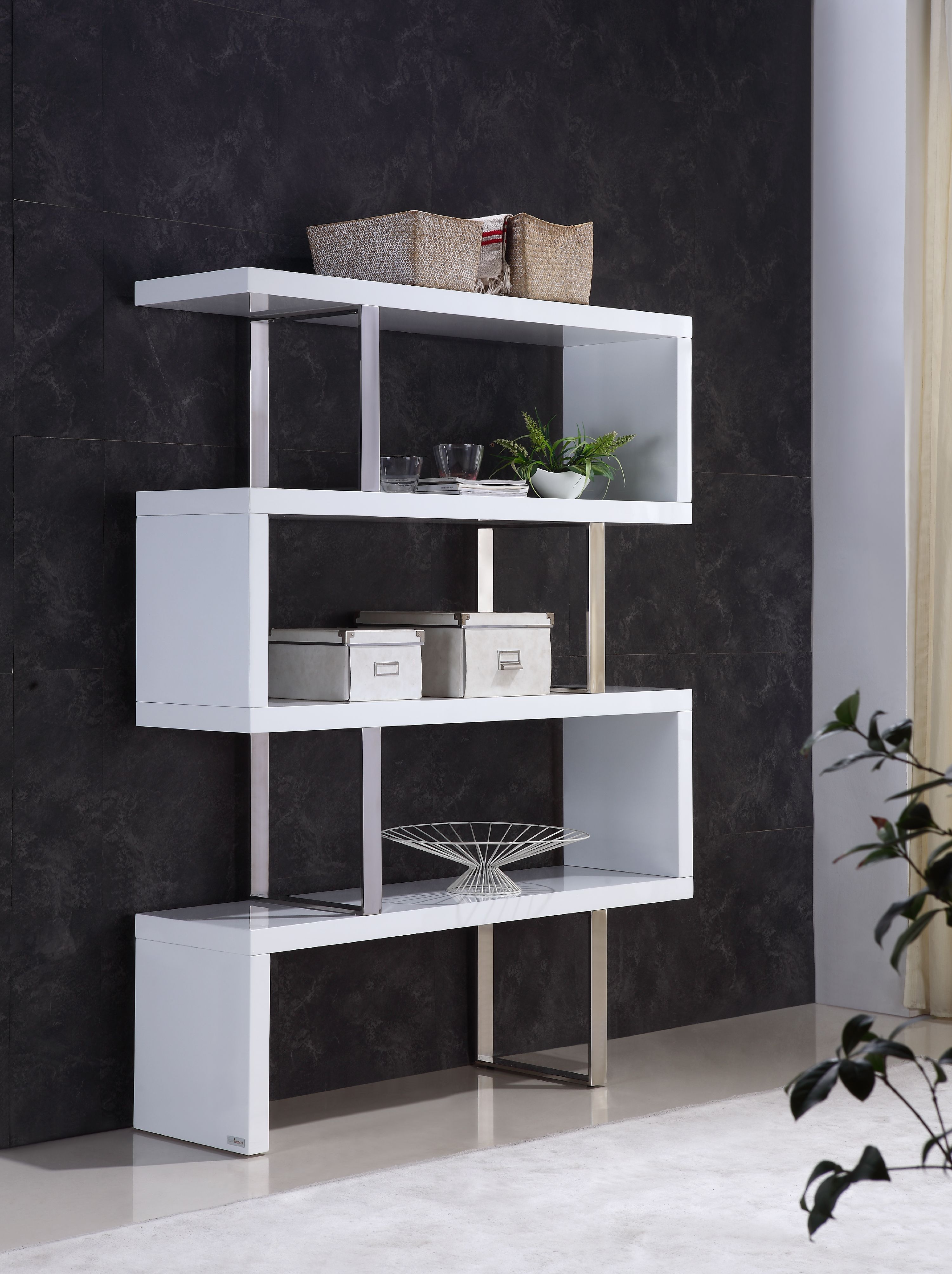 Casabianca Home Scala High Gloss White Lacquer Bookcase TC0074WH