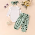 thumbnail image 4 of CAICJ98 Newborn Baby Girl Fall Clothes Ribbed Knit Long Sleeve Romper and Love Printed Pants Sets with Headband Infant Winter Spring Outfits (Green,12-18 Months), 4 of 7