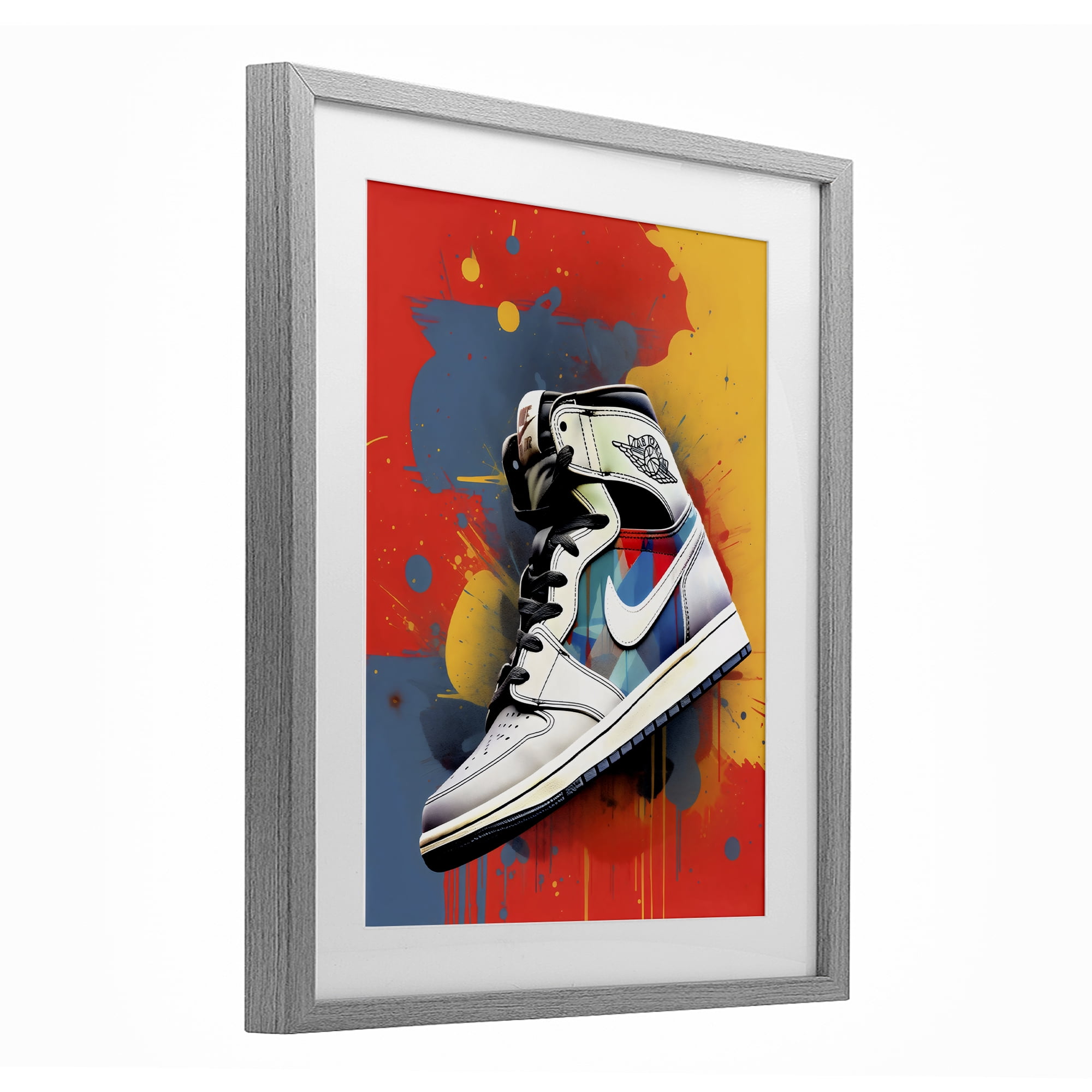 Stupell Industries Shoe With Colorblock Background Gray Framed Print Under Glass, design by Creative Studio