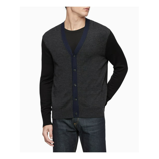 CALVIN KLEIN Mens Gray Long Sleeve V Neck Button Down Cardigan Sweater M -  