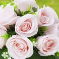thumbnail image 3 of Enova Home Artificial 18 Heads Fake Silk Roses Flowers Arrangement in Clear Cube Glass Vase with Faux Water for Home Office Decoration(Pink), 3 of 4
