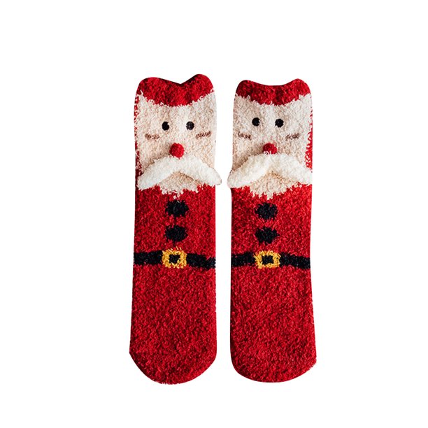 Calcetines de mujer con estampado navideño retro, gruesos, cálidos y esponjosos, de poliéster.