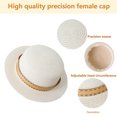 thumbnail image 3 of Sombrero de paja plano para mujer, sombrero de playa con protector solar de verano, decoración de cinturón, 56-58cm de circunferencia, 3 of 5