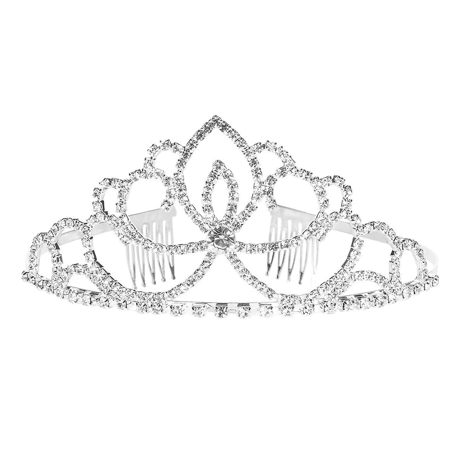 4.5" Tall Crystal Clear Rhinestones Tiara Sweet 16 w/Combs.Silver Plated Crown 