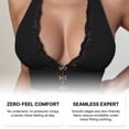 thumbnail image 6 of Alun Women's Lace Front Closure Bras Halter Deep V-Neck Wireless Bra Light Support and Coverage No Underwire Solid Color Soft Comfort Bralette for Everyday Wear Black L, 6 of 8