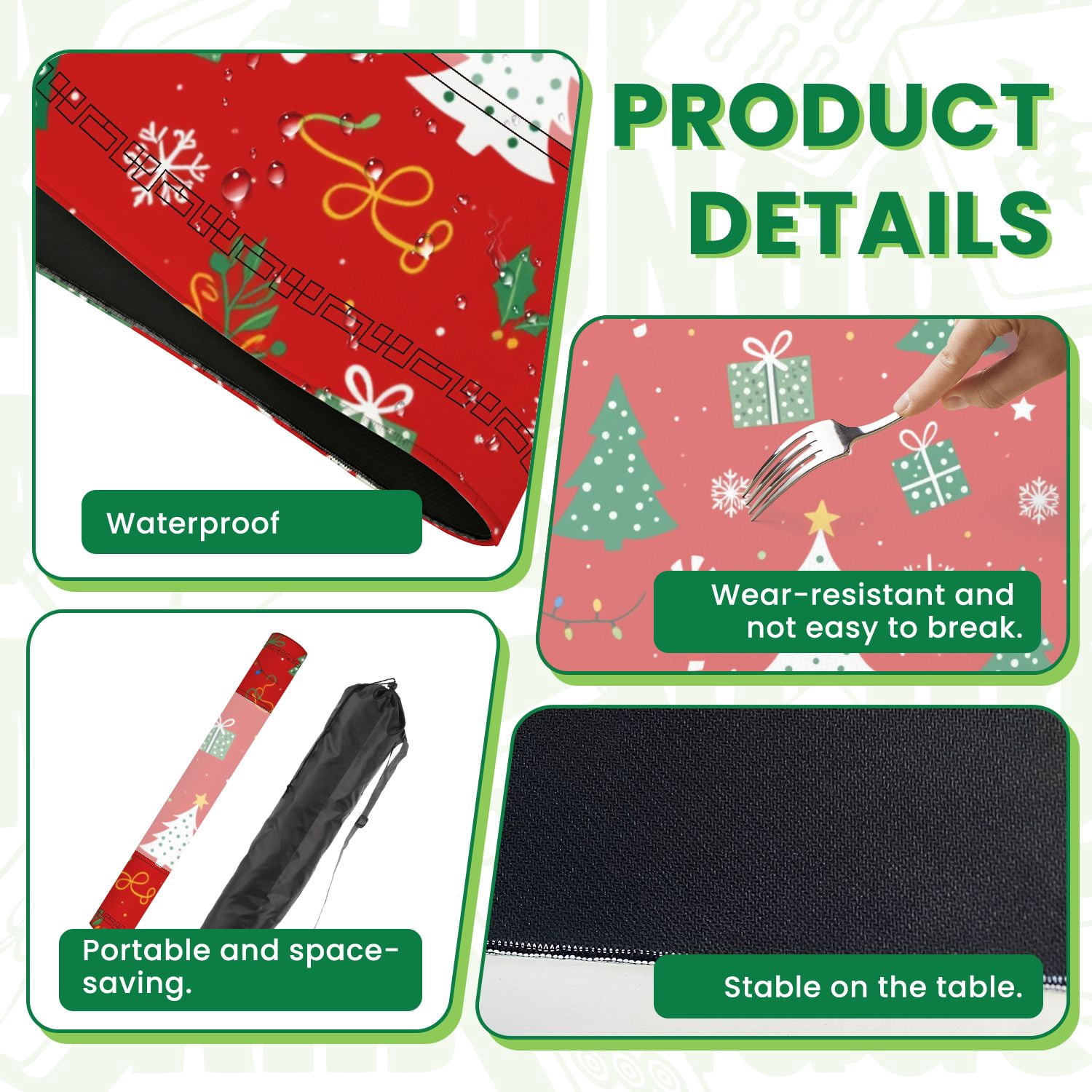 Mahjong Mat 31.5" x 31.5" Christmas tree Christmas ornament red green color Non-Slip Noise Reduction American Mahjong Tiles Table Cover for Dominoes Poker Card Board Games Gift