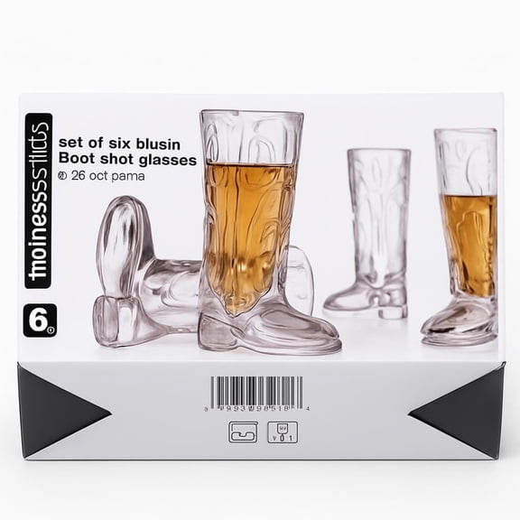 Home Essentials Blush Boot Shot Glasses 0.75 oz Western Theme Boot Set of 6 Shot Glasses