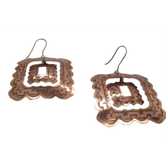 Solid Copper Earrings #CE3358 - 1 3/4 inches squared, antiqued finish.
