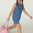 thumbnail image 5 of Summer Outfits for Kids Girls Size 7-8 Girls 2 Piece Outfits Cute Clothing Sets Casual Short Sleeve Tee Top and Y2K Shorts Athletic Lounge Set Navy 5-6 Years, 5 of 7
