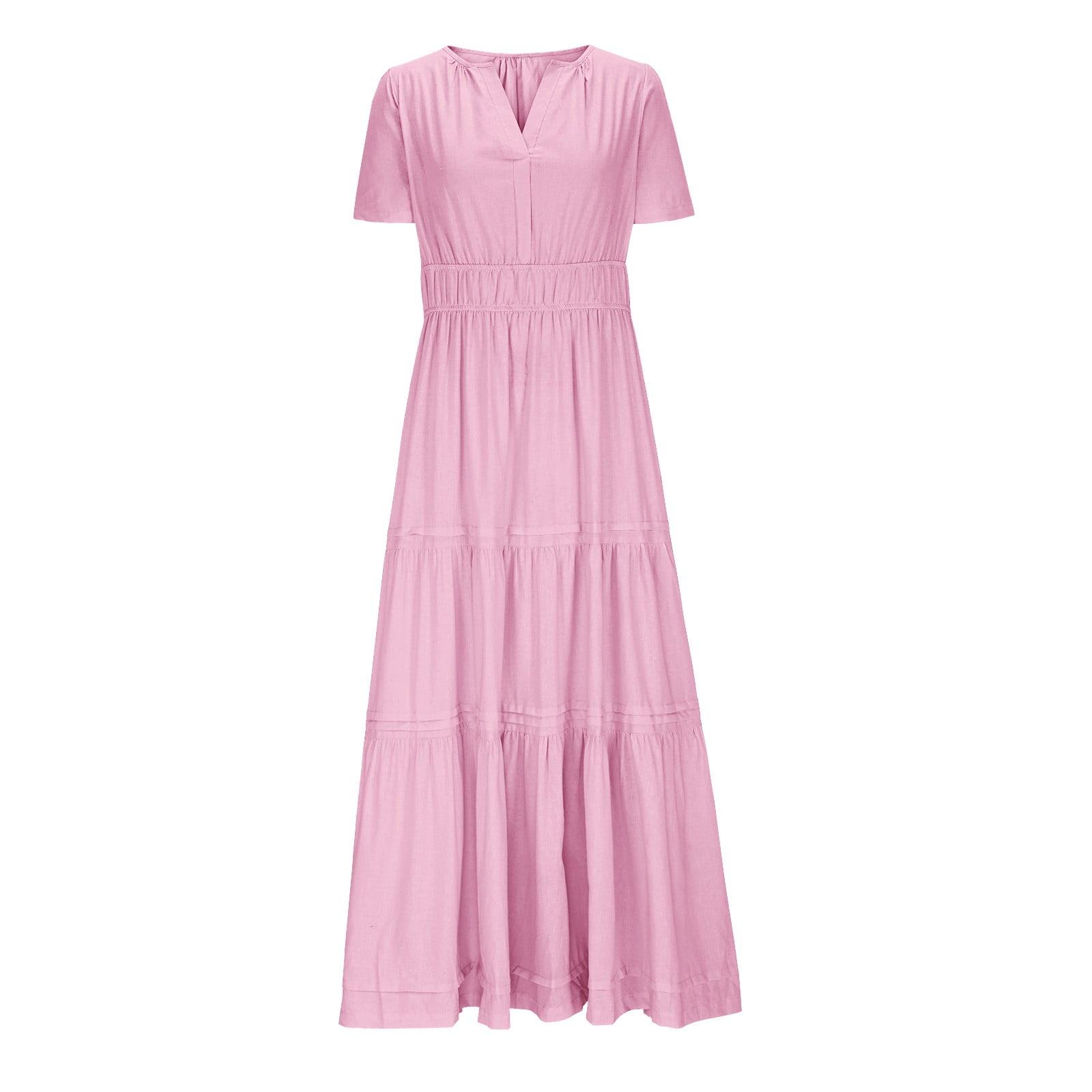Women Dresses for Special Occasions Summer Trendy Solid Short Sleeve V-Neck  Pleated Long Midi Maxi Dresses Elastic Waist Boho Beach Dress Pockets  Ladies Skirt Party Elegant UK Prom - Walmart.com