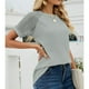 thumbnail image 3 of Verano Encaje Crochet Hallow Camiseta Manga Corta Cuello Redondo Ajuste Suelto Waffle Knit Raglan para Mujer, 3 of 6