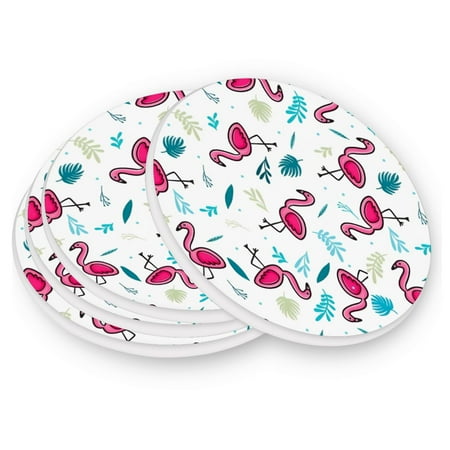

Round Coasters Modern Style Ceramic Coaster Waterproof and Durable Drink Coaster Coasters set of 4 Customizable Coasters 2pcs Cartoon Flamingos