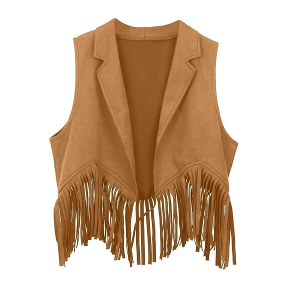 WUXIAN Child Boys Girls Retro Cowboy Cow Girl Outfits Open Front Fringe Vest Party Dress Up Tassel Fringe Waist Coat Tops Breathable Streetwear