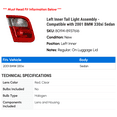 thumbnail image 2 of Left Inner Tail Light Assembly - Compatible with 2001 BMW 330xi Sedan, 2 of 2
