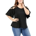 thumbnail image 6 of Unique Bargains Juniors' Plus Size Strappy Shoulder Trumpet Sleeves Top 4X Black, 6 of 7