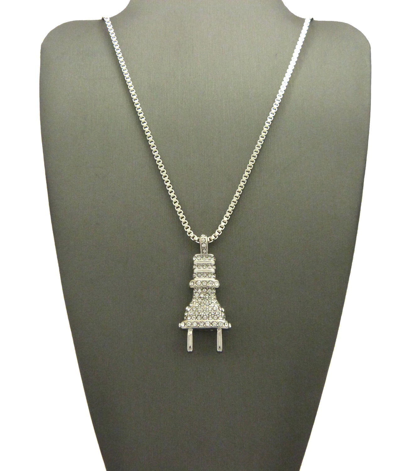 Stone Stud Power Plug Pendant with Chain Necklace - 2mm 24