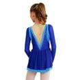 thumbnail image 6 of Zaldita Girls Long Sleeve Color Block Ballet Ice Skating Dress Sheer Mesh Ruffle Hem Dress Ballroom Royal Blue 12, 6 of 7