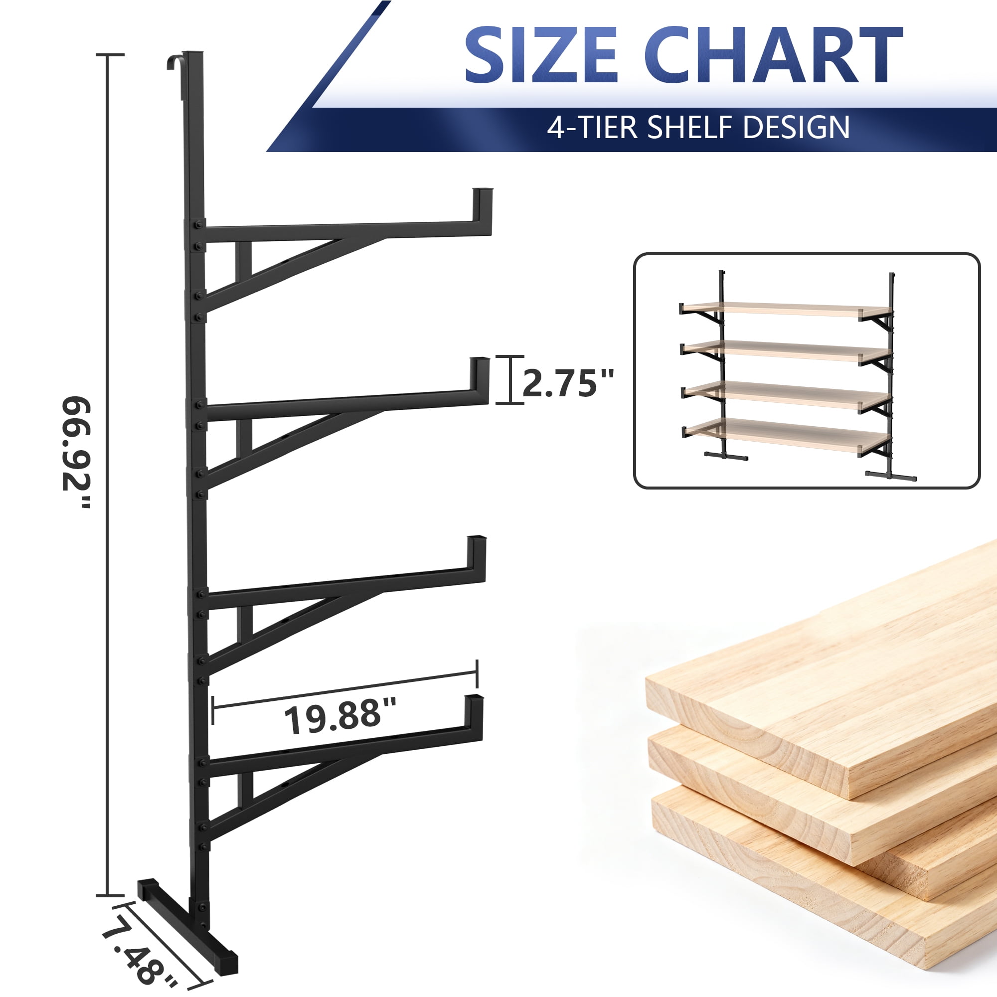 Heavy Duty Shipping Container Shelving - 4 Pack of 4 Tier Steel Shelves for Cargo Trailer & Conex Container, 1100 LBS Capacity, 19.88"D x 7.48"W x 66.92"H
