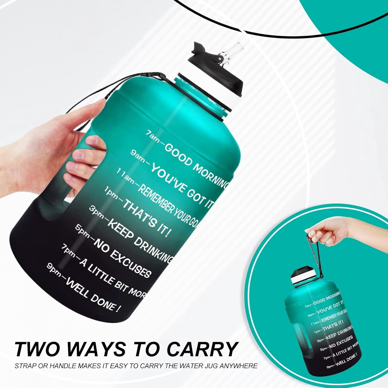 Motivational Gallon Water Bottle - with Straw & Time Marker  Large   Water Jug with Handle for Fitness Outdoor Enthusiasts Leak-Proof