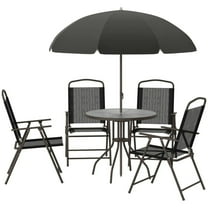 Resenkos Patio Dining Sets,Patio Furniture Sets,6 Piece Outdoor Table and Chairs with 4 Folding Dining Chairs & Round Glass Table, Black