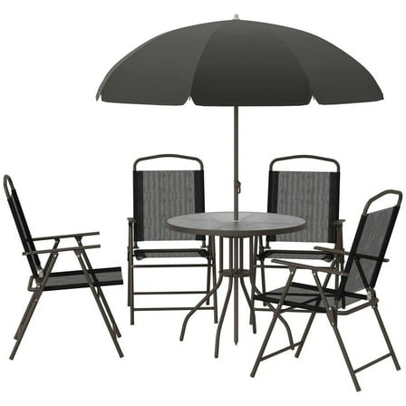 GVN Garden Dining Sets,Patio Table Sets,6 Piece Outdoor Table and Chairs with 4 Folding Dining Chairs & Round Glass Table, Black