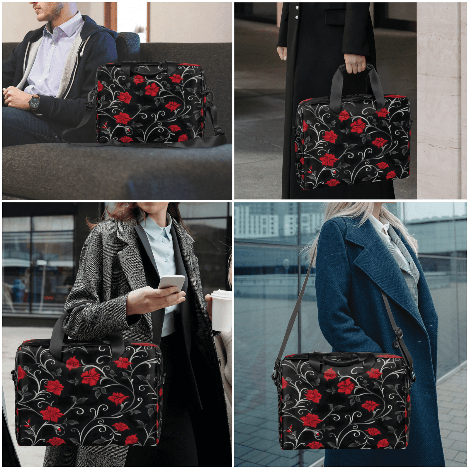 Herdesigns Retro Rad Floral Laptop Bag for Women Men, Computer Case Briefcase Messenger Bags, 15-15.6 inch Laptop Sleeve Shoulder Bag