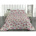 thumbnail image 2 of Ambesonne Peony Quilted Bedspread Set 3 Pcs, Garden Pastel Spring Floral, Twin, Pink and Slate Brown, 2 of 4