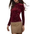 thumbnail image 4 of MODA NOVA Women's Blouse Metallic Shiny Star Print Long Sleeve Round Neck Shirt XL Burgundy, 4 of 5