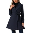 thumbnail image 1 of Abrigo elegante Inspire Chic para mujer, con cuello de chal, abrigo largo con cinturón de invierno, talla XS, azul oscuro, 1 of 6