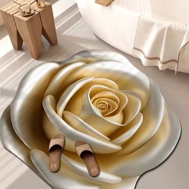 3D Flower Stereo Floor Mat for Bathroom and Entryway Absorbent Non- Reflective Pedal Style Floor Covering