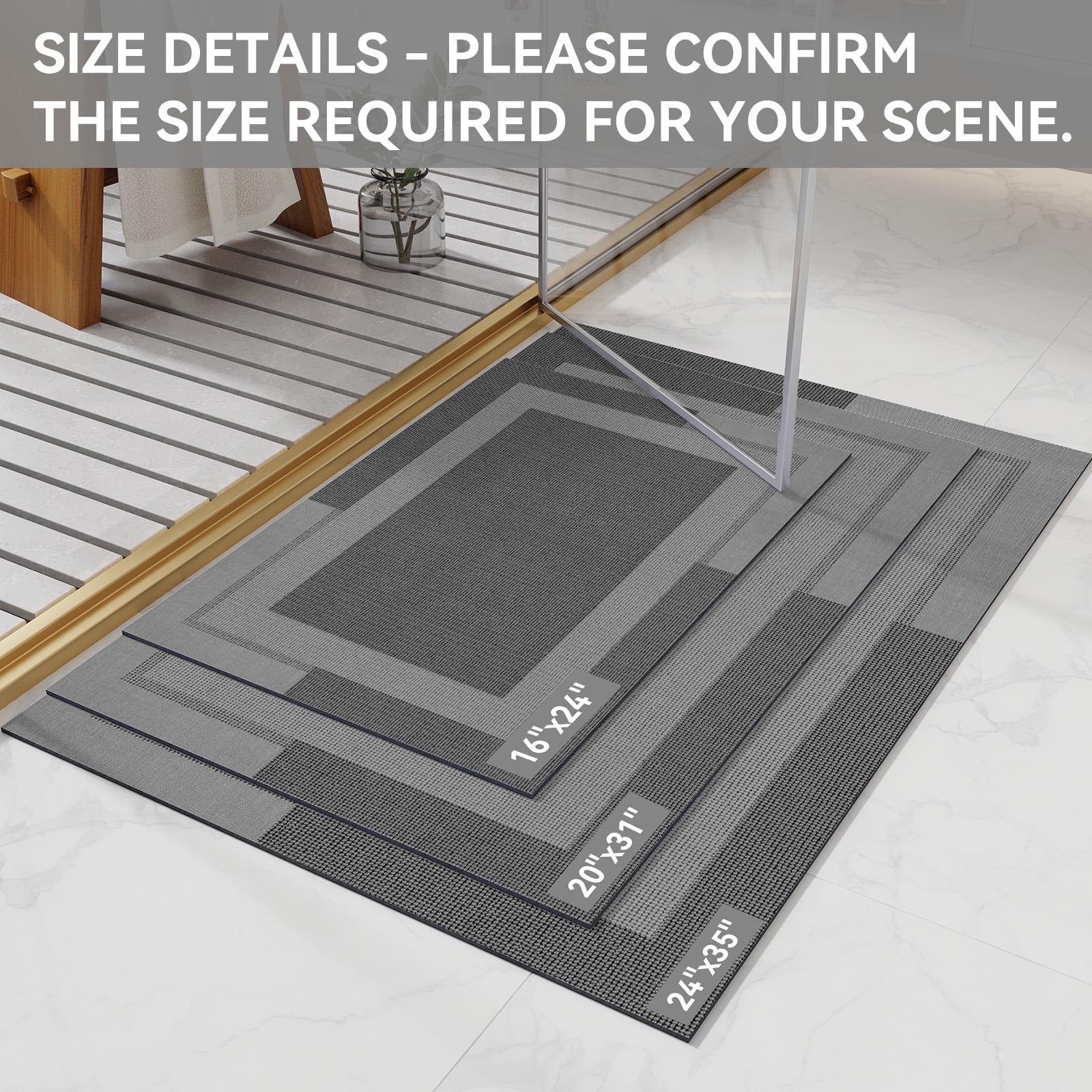 QiCaiJia Non Slip Bathroom Rugs, Absorbent Quick Dry Thin Bath Mat With Rubber Backing For Bathroom Floor Fit Under Door 20"x32" Dark Gray