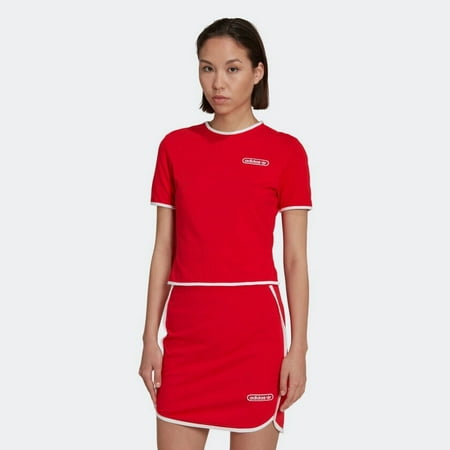 Adidas Originals Women's Crop Tee with Binding Details HL6570 Vivid Red