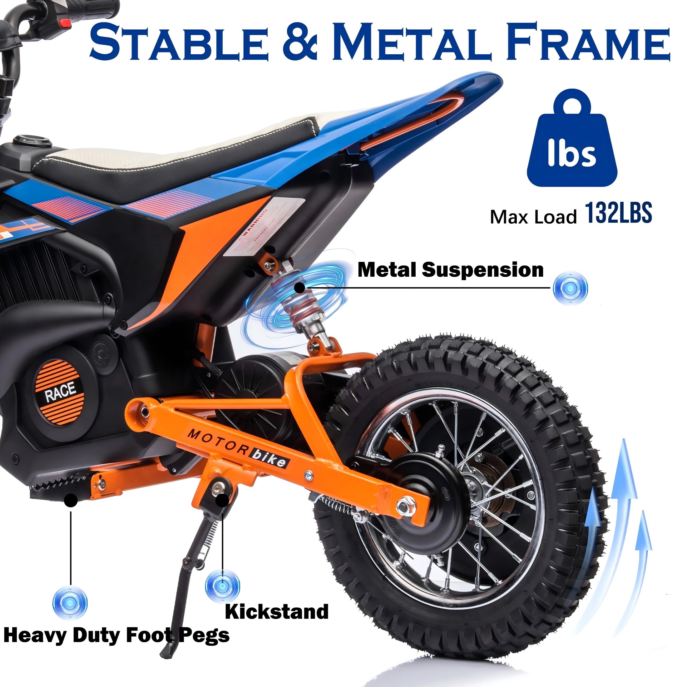 JoyWheels 24V Electric Dirt Bike for Kids,250W Ride on Toy Motorcycle,Ages 13 Years+,13mph,Blue