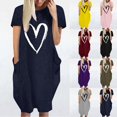 thumbnail image 1 of Shorts pour Femmes Robe à Manches Longues Mode Femmes Ample Imprimé Amour Col Rond Poches Robe Décontractée à Manches Courtes, 1 of 5