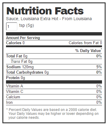Cholula hot sauce nutrition label
