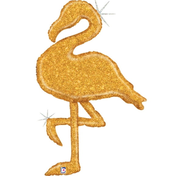 Betallic Glitter Flamingo Luau Giant Holographic Helium Shape Gold 53" Foil Balloon