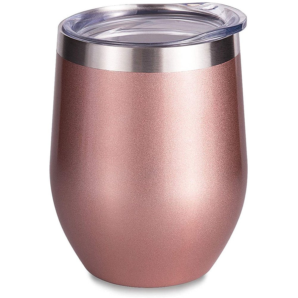 SUNWILL Insulated Wine Tumbler with Lid Rose Gold, Double Wall