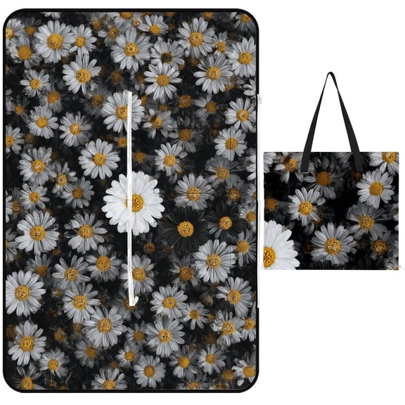 White Daisy Among Grey Daisies Waterproof Picnic Blanket with Foldable Zipper, Suitable for Outdoor Use, Suitable for Travel, Camping, Beaches, Parks, Grasslands, Picnic Blanket Accessories