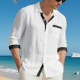 thumbnail image 6 of ZVNAΖH Men's Button Down Long Sleeve Shirt Linen Beach Shirt Hawaiian Vacation Shirt Casual Solid Spread Collar Summer Shirts with Pocket, 6 of 9